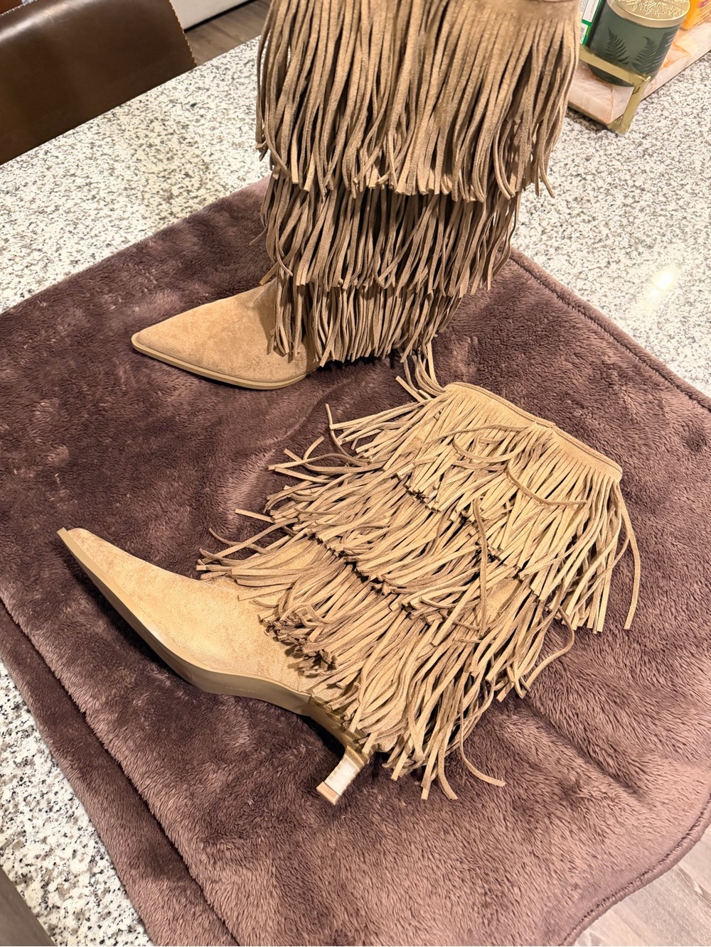 Bershka Tan Fringed Suede Heeled Boots